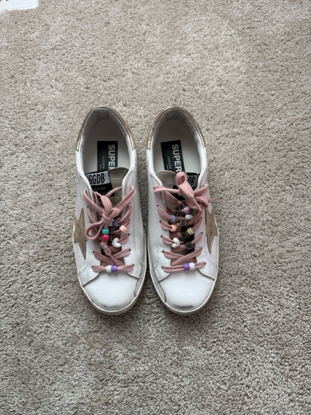 Golden Goose White Low-Top Sneakers with Pink Laces and Gold NORDSTROM EXCLUSIVE